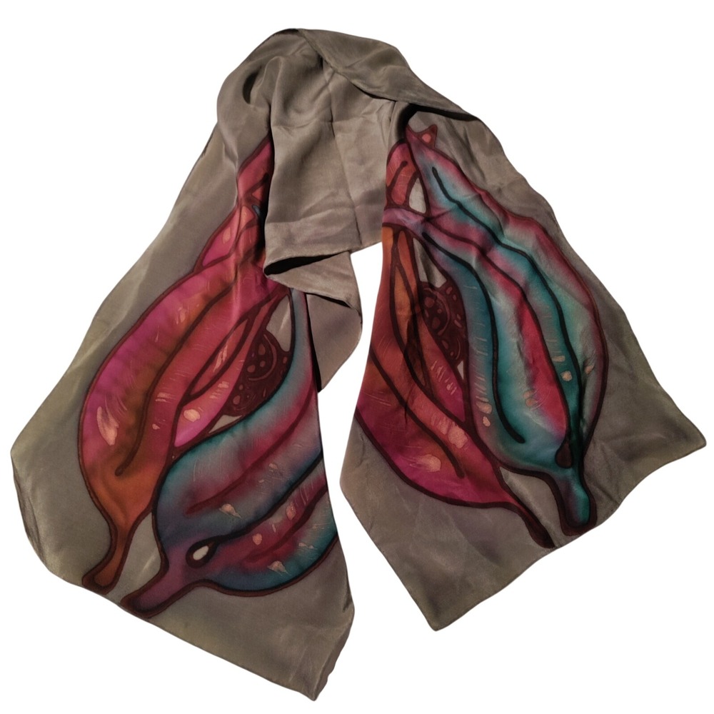 Scarf Multicolor Eyes Signed N. David (?) Approx. 14.5"x58 - Imperfect Unbranded